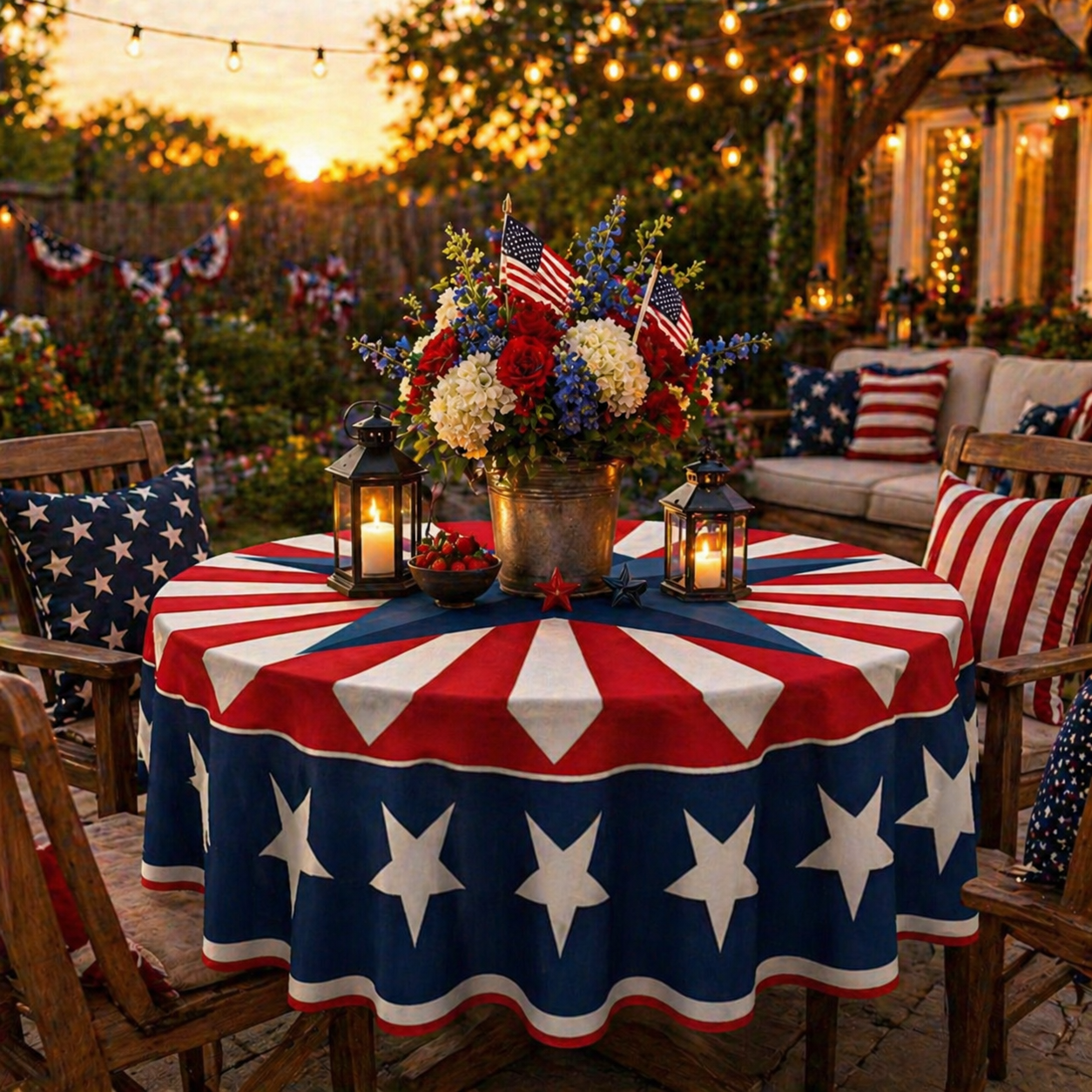 🔥Hot Sale 65% OFF🌟Patriotic Starburst Round Tablecloth