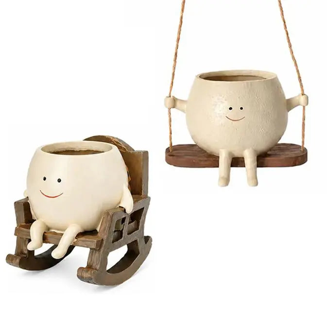 Cartoon Chair Design Resin Vases with Drain Hole