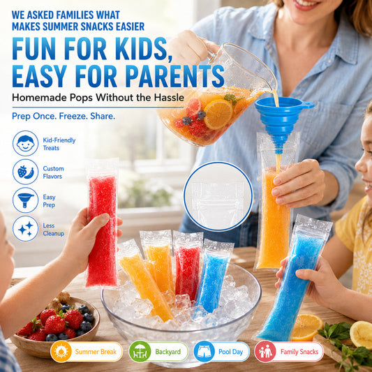Disposable Popsicle Bags, Leak‑Proof Freezer Ice Pop Pouches With Funnel