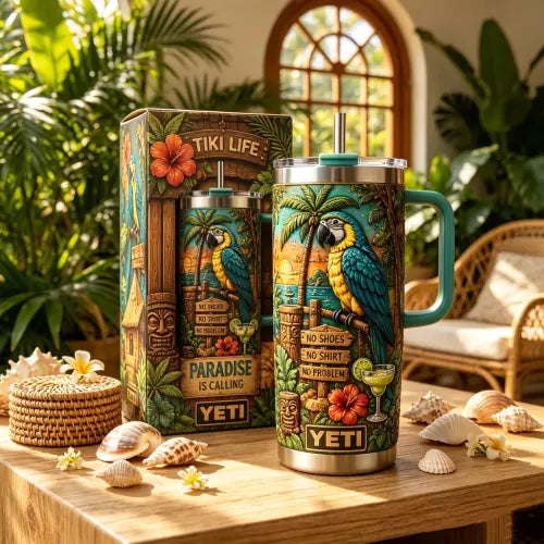🌴 Yeki Life™ Tropical Paradise 30oz/40oz Tumbler – Bring Vacation Vibes Wherever You Go