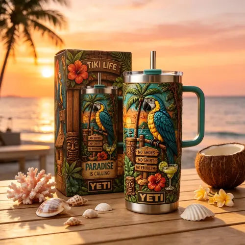 🌴 Yeki Life™ Tropical Paradise 30oz/40oz Tumbler – Bring Vacation Vibes Wherever You Go