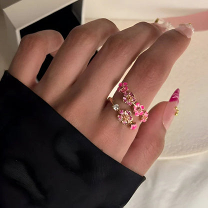 🔥Last Day 50% OFF🌸Enamel Cherry Blossom Wrap Ring | Rose Gold Plated・Adjustable Open Band・Floral Dainty Jewelry