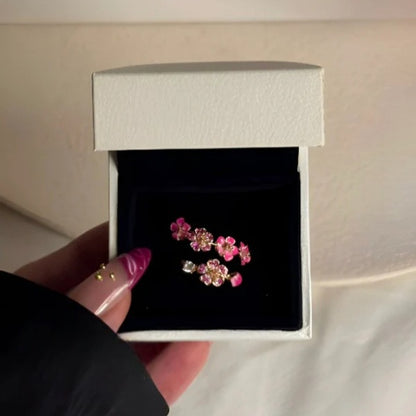 🔥Last Day 50% OFF🌸Enamel Cherry Blossom Wrap Ring | Rose Gold Plated・Adjustable Open Band・Floral Dainty Jewelry