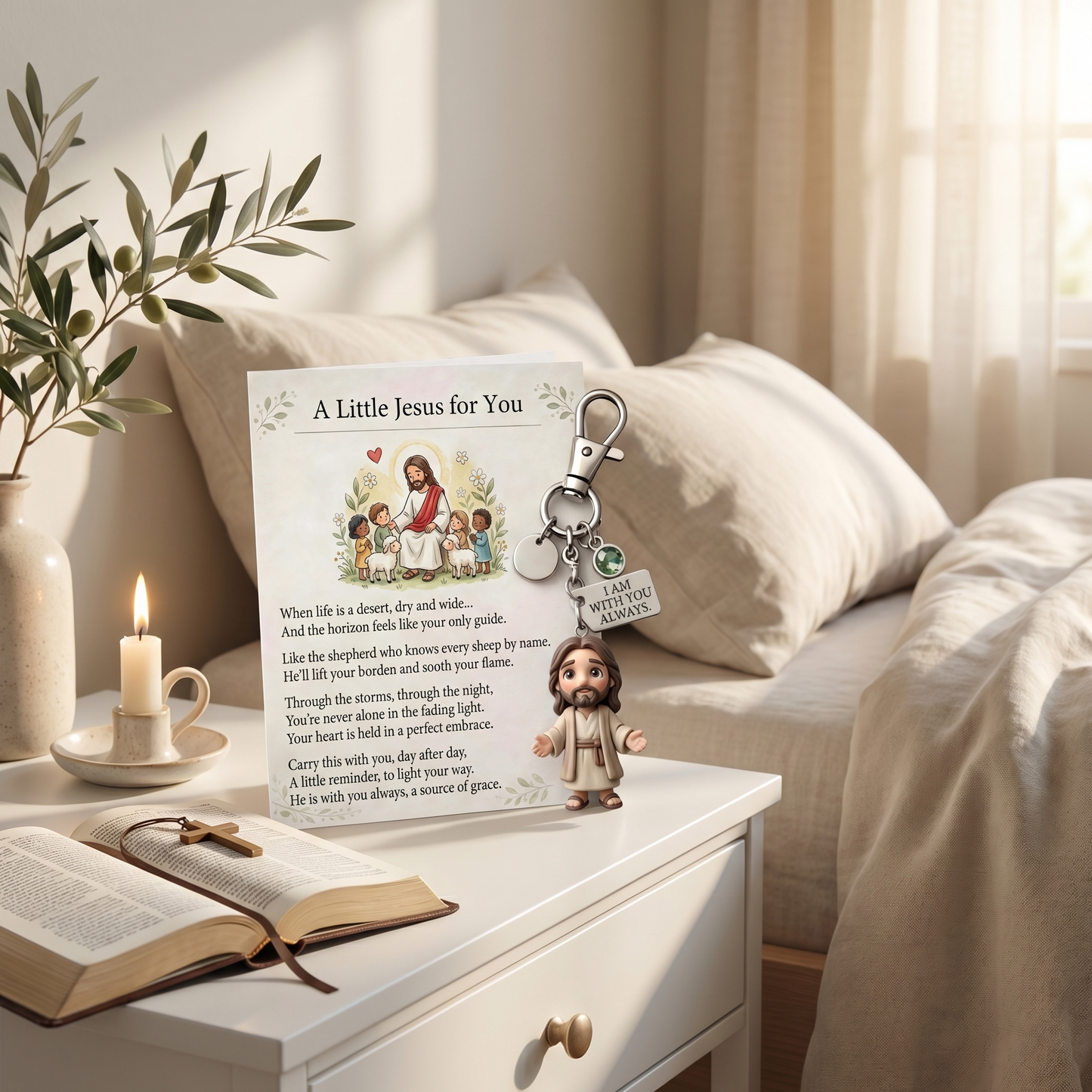 "A Little Jesus for You" -Comforting Pocket Reminder Keychain & Poem Card Gift Set 🌟🙏