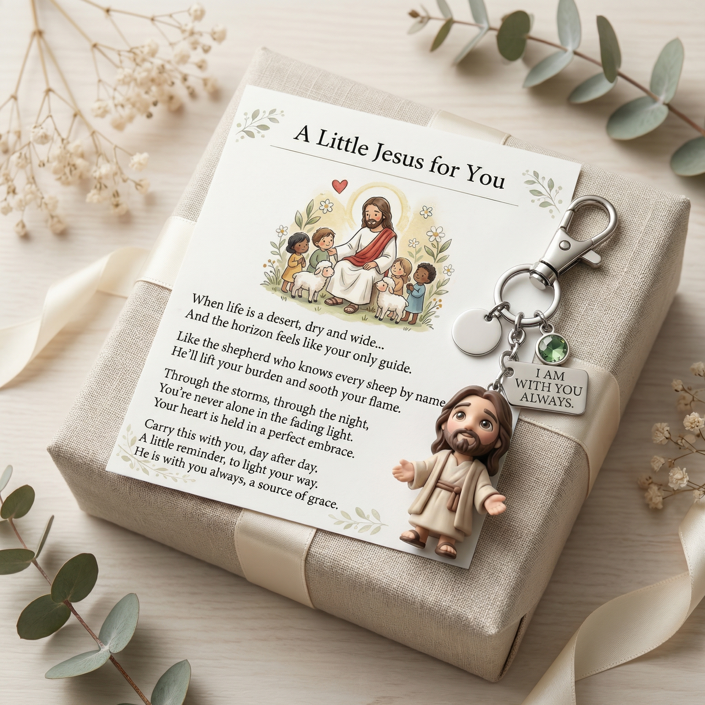 "A Little Jesus for You" -Comforting Pocket Reminder Keychain & Poem Card Gift Set 🌟🙏