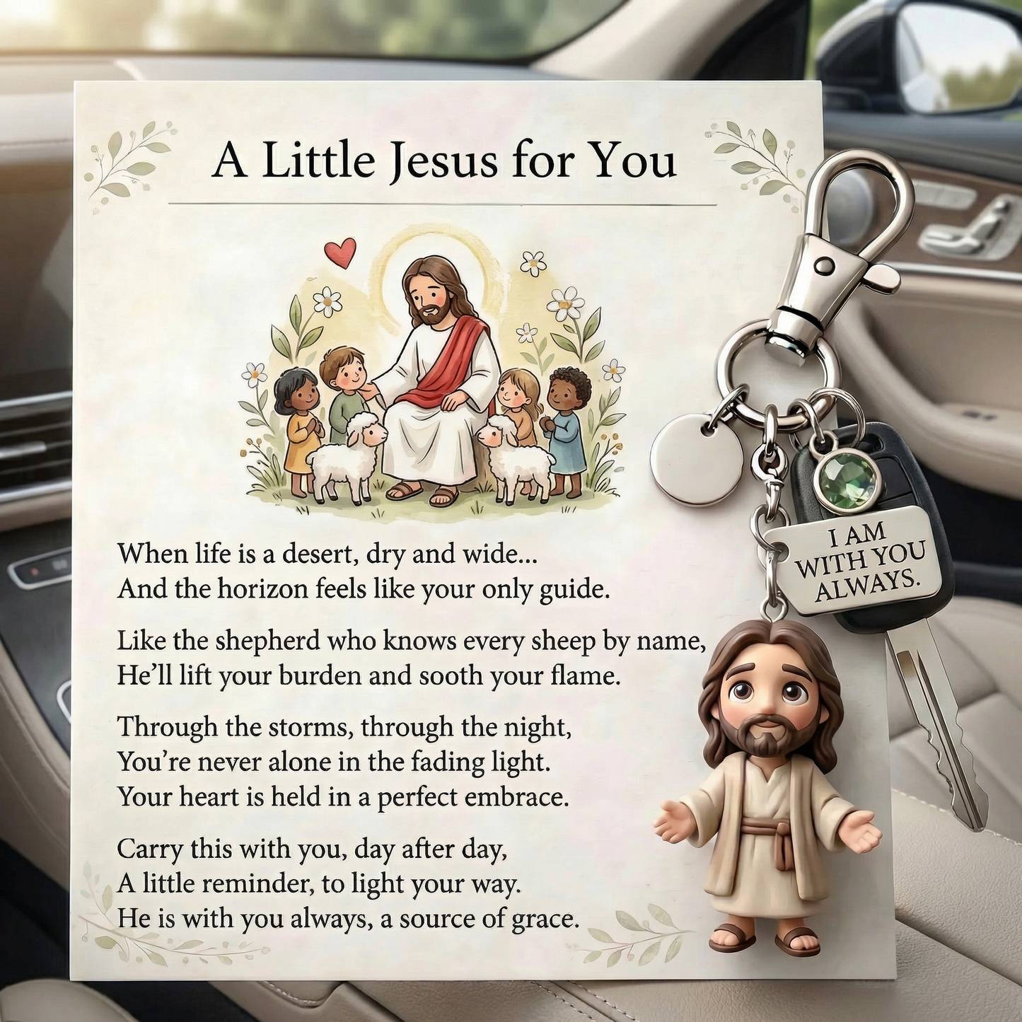 "A Little Jesus for You" -Comforting Pocket Reminder Keychain & Poem Card Gift Set 🌟🙏