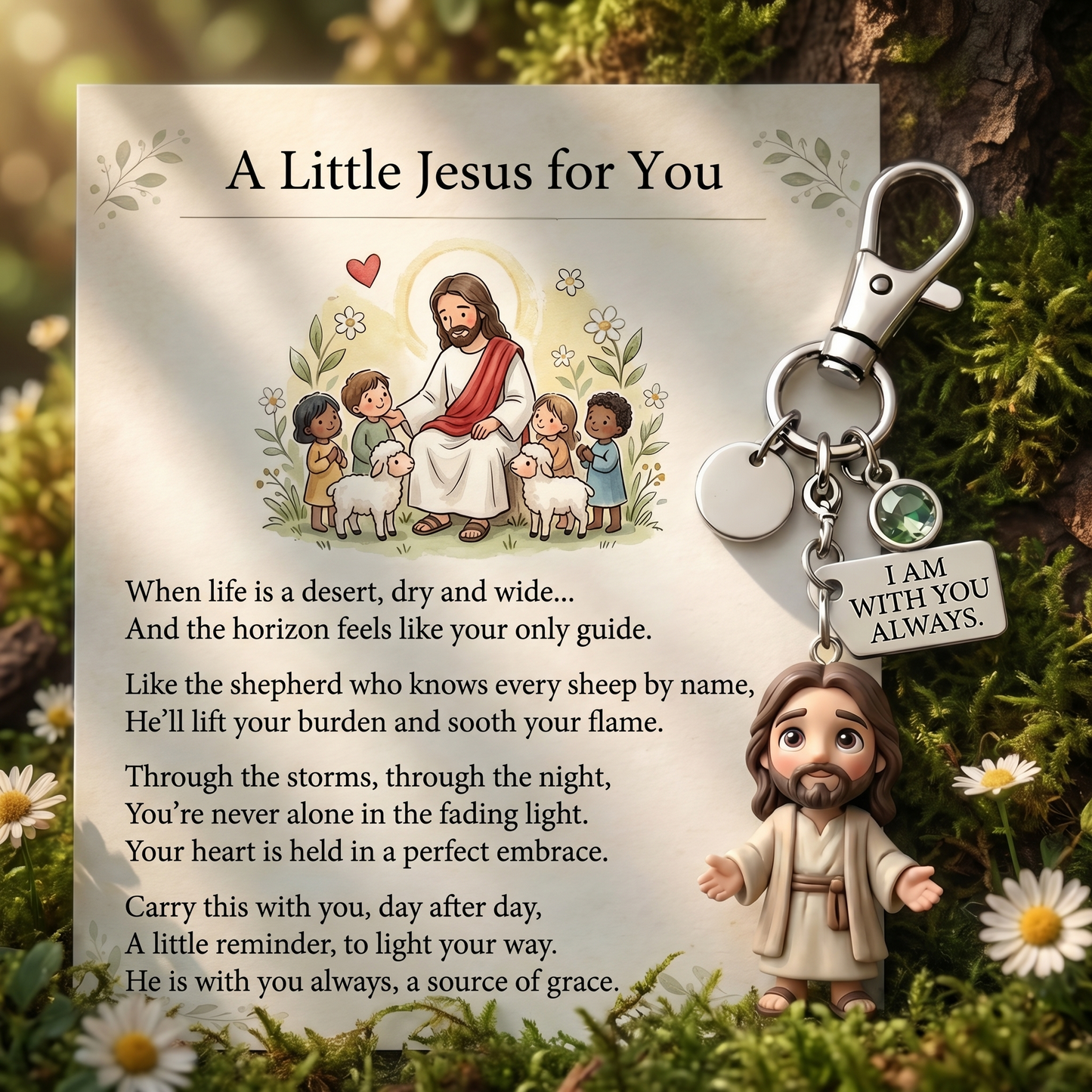 "A Little Jesus for You" -Comforting Pocket Reminder Keychain & Poem Card Gift Set 🌟🙏