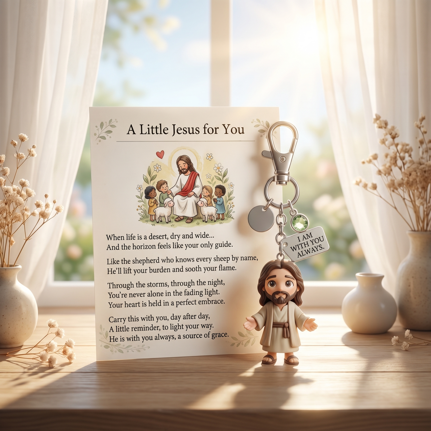 "A Little Jesus for You" -Comforting Pocket Reminder Keychain & Poem Card Gift Set 🌟🙏