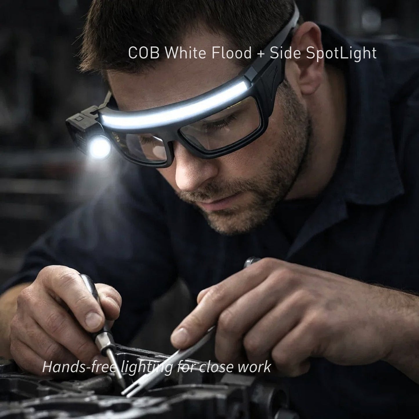 🔥Last Day 50% OFF🔦Motion Sensor LED Work Glasses | Flood+Spot Dual Lights・Hands-Free Control・Industrial Safety Gear