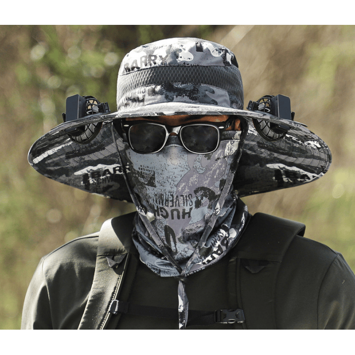 Wide Brim Solar Fan Outdoor Fishing Hat-Solar & USB Charging