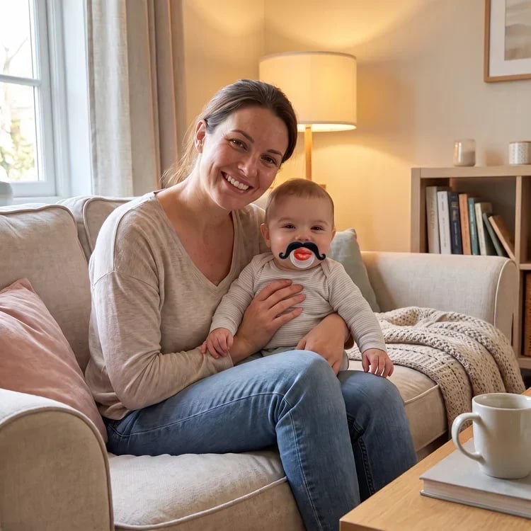 💥🏆💋 Kissable Mustache Pacifier – Funny Lips & Mustache Novelty Design👶