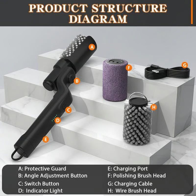 🔥Last Day Promotion-70% OFF 💥Electric BBQ Grill Brush Cordless and Rechargeable Stainless Steel Bristles,Two Cleaning Brushes,Adjustable Angle