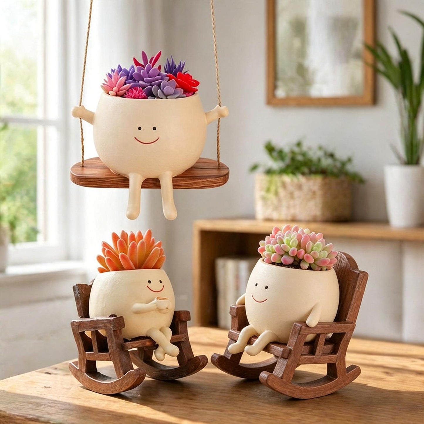 Cartoon Chair Design Resin Vases with Drain Hole