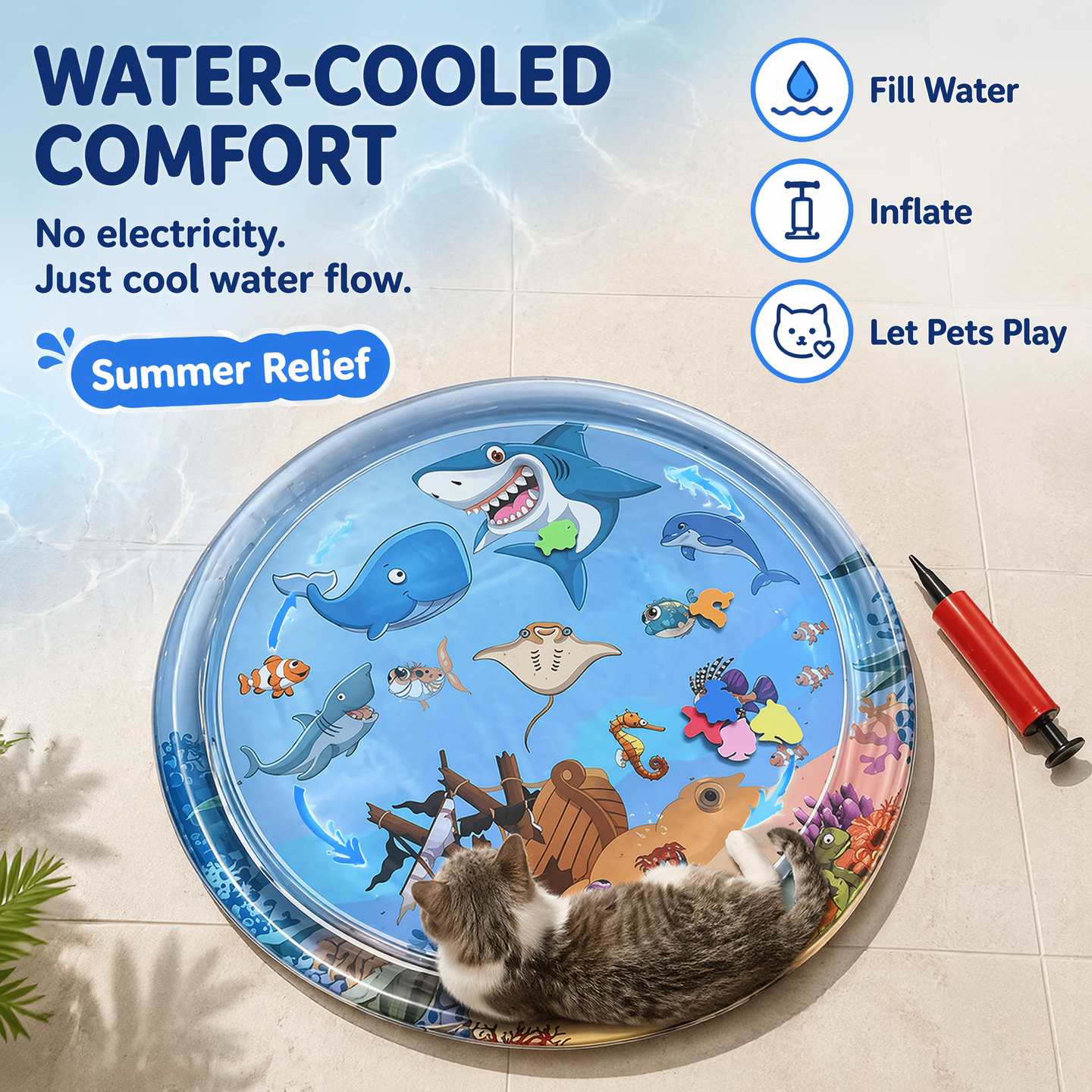 🔥Last Day 70% Off - 🐾 Splash Play™ Pet Water Sensory Mat Keep Your Pet Cool, Curious, and Happily Occupied All Summer Long! 🌊🐱🐶