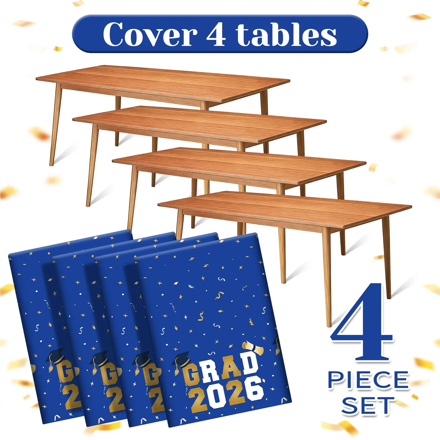 Graduation Tablecloths (4-Pack) - 54x108" Class of 2026 Commencement Party Disposable Plastic Table Covers for 8-Ft Tables