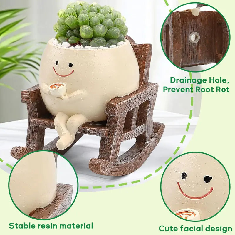 Cartoon Chair Design Resin Vases with Drain Hole