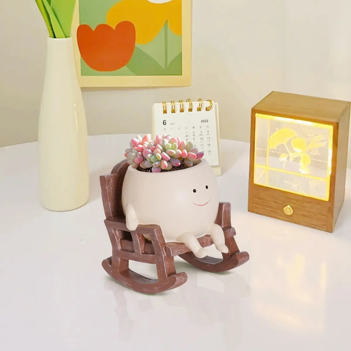 Cartoon Chair Design Resin Vases with Drain Hole