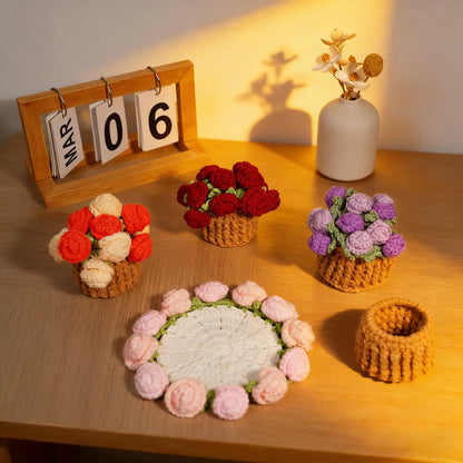 Handmade Crochet Flower Bouquet Coaster