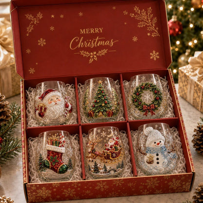 🎄 LAST DAY 49% OFF – ✨ Magical Christmas 3D Glass Cup | Raised Festive Artwork, Sparkling Details & Holiday Gift Drinkware 🎅💎