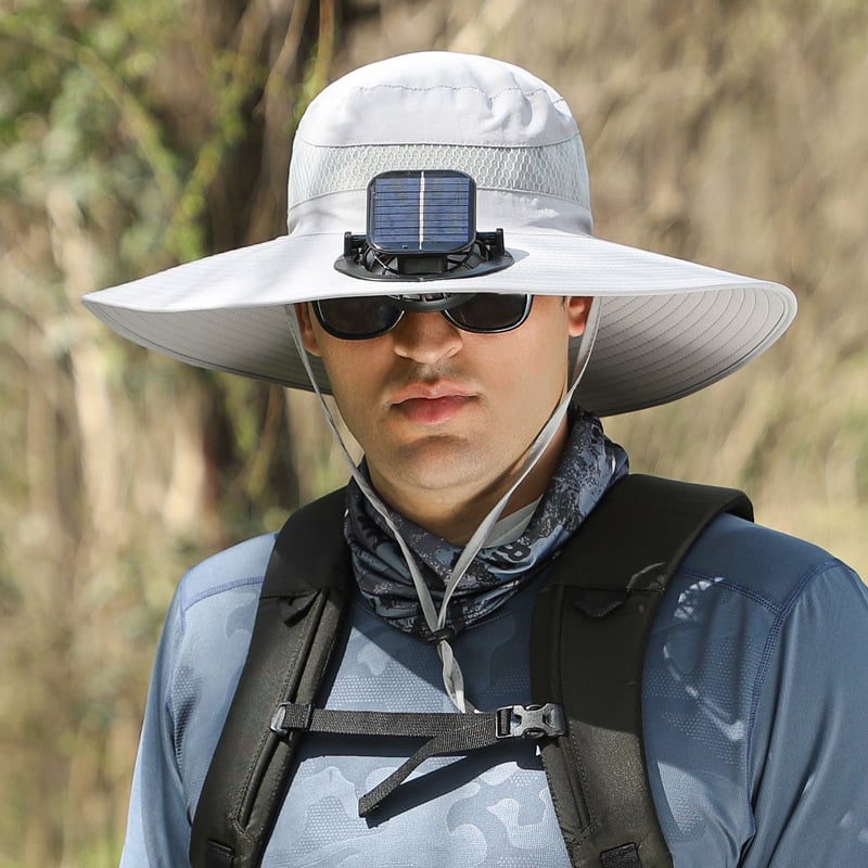 Wide Brim Solar Fan Outdoor Fishing Hat-Solar & USB Charging