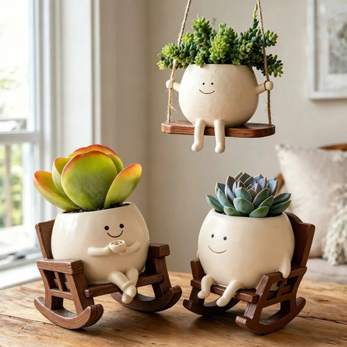 Cartoon Chair Design Resin Vases with Drain Hole