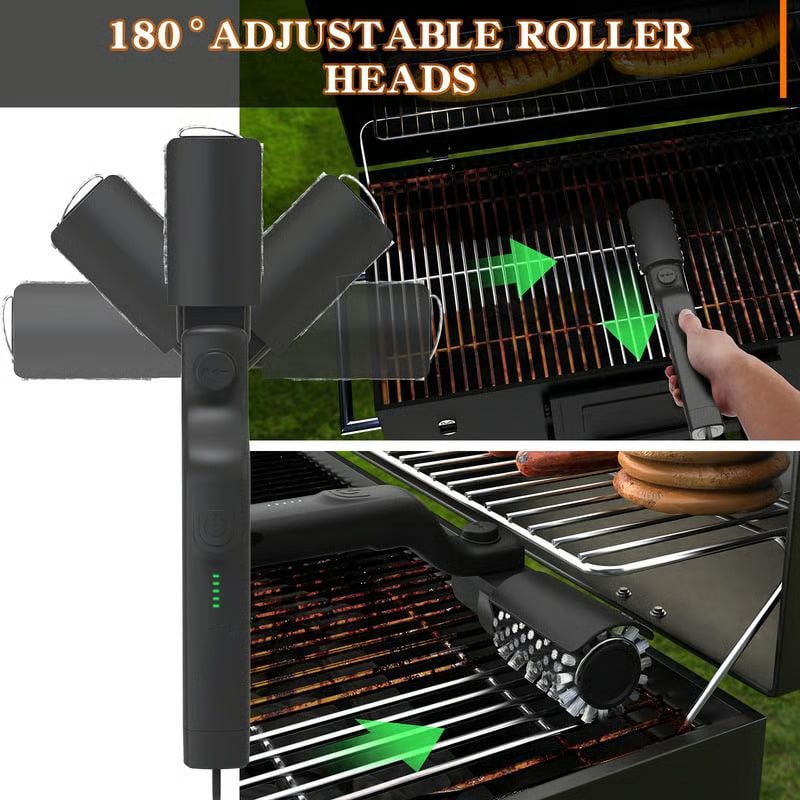 🔥Last Day Promotion-70% OFF 💥Electric BBQ Grill Brush Cordless and Rechargeable Stainless Steel Bristles,Two Cleaning Brushes,Adjustable Angle