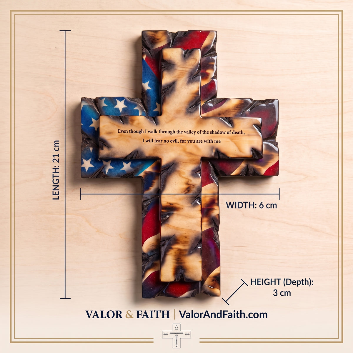 Hand-Carved Solid Hardwood Flag Wall Cross, Timeless Patriotic & Christian Heirloom Decor