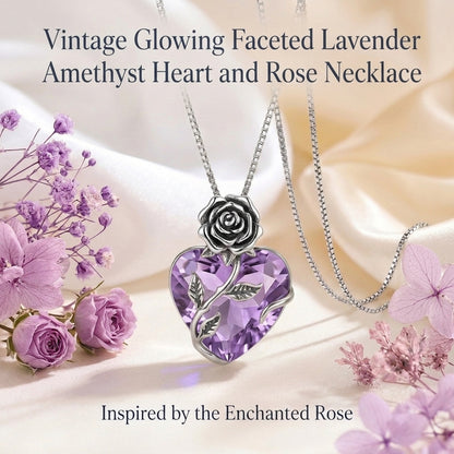 🔥Last Day 50% OFF🌹Enchanted Rose Blue Moonstone Heart Necklace | Vintage Silver Craft・Glowing Heart Gem・Romantic Jewelry Gift