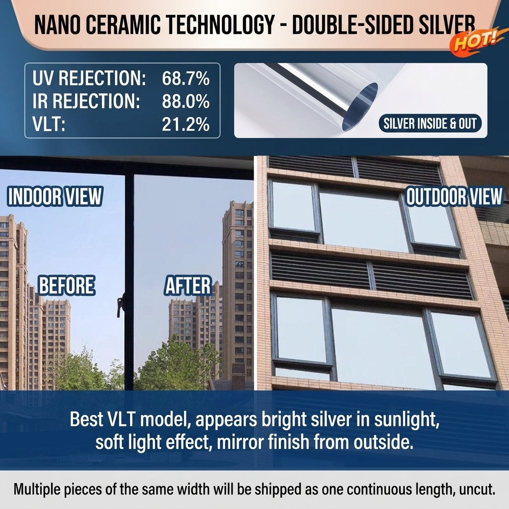 ☀️ One-Way Mirror Window Film – Heat Control & UV Protection