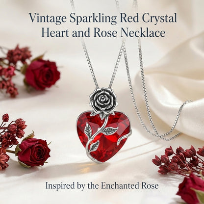 🔥Last Day 50% OFF🌹Enchanted Rose Blue Moonstone Heart Necklace | Vintage Silver Craft・Glowing Heart Gem・Romantic Jewelry Gift