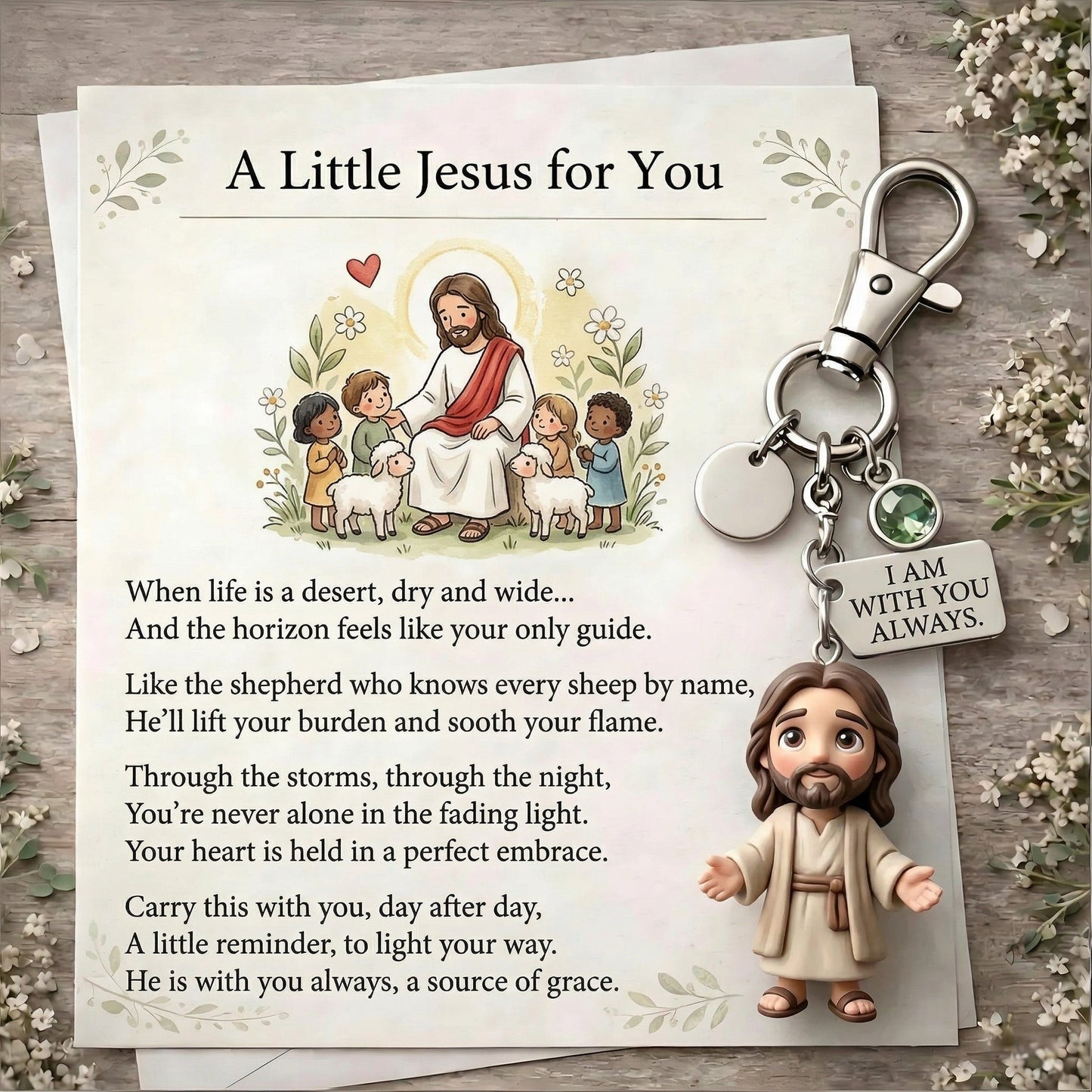 "A Little Jesus for You" -Comforting Pocket Reminder Keychain & Poem Card Gift Set 🌟🙏