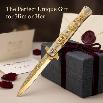 ✨ Vintage Elegance: The "Golden Rose" Engraved Pocket Knife ✨
