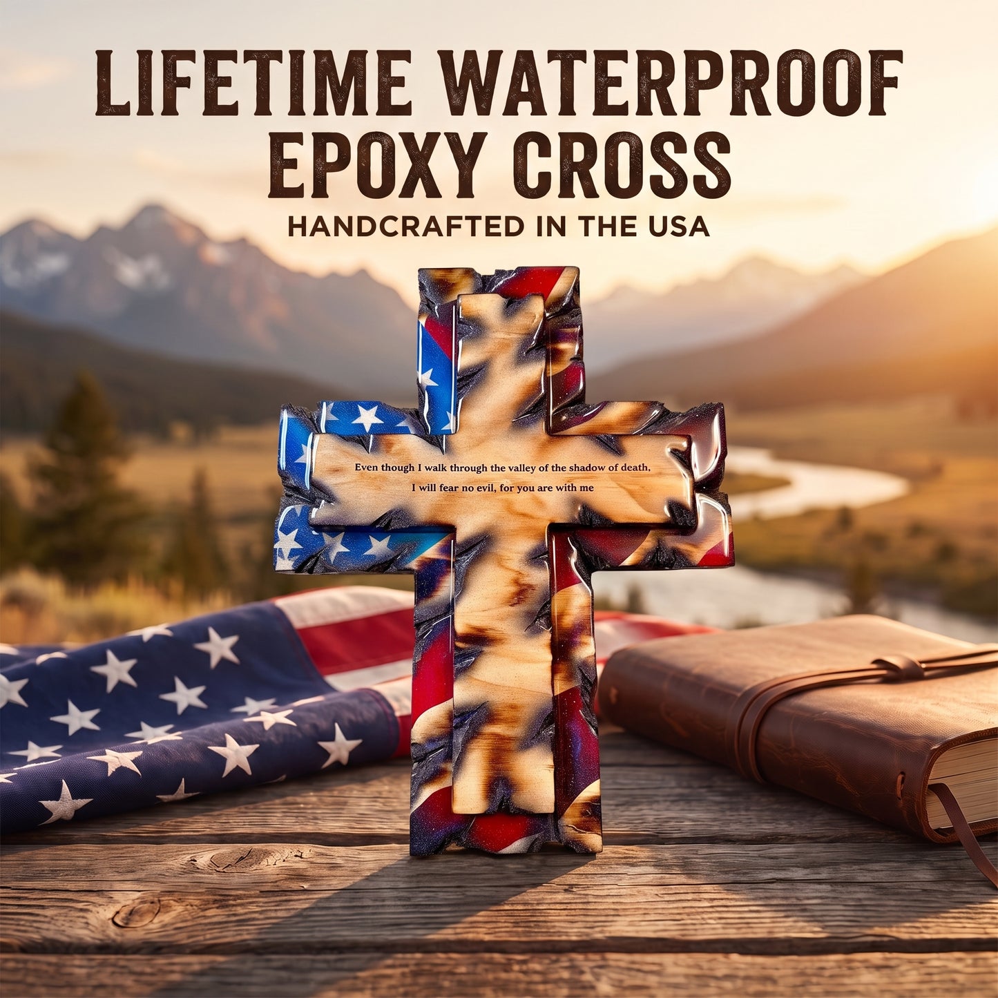 Patriot’s Heirloom Wooden Flag Cross, Handcrafted Faith & Country Wall Decor With Custom Engraving