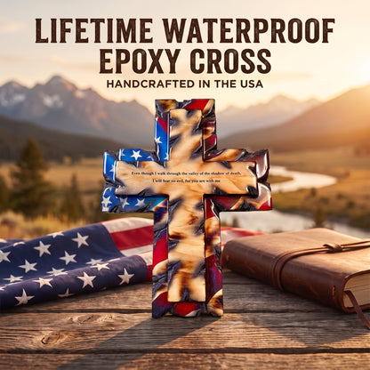 Patriot’s Heirloom Wooden Flag Cross, Handcrafted Faith & Country Wall Decor With Custom Engraving