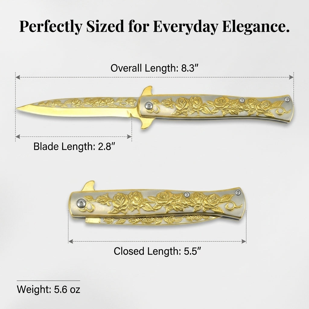 ✨ Vintage Elegance: The "Golden Rose" Engraved Pocket Knife ✨