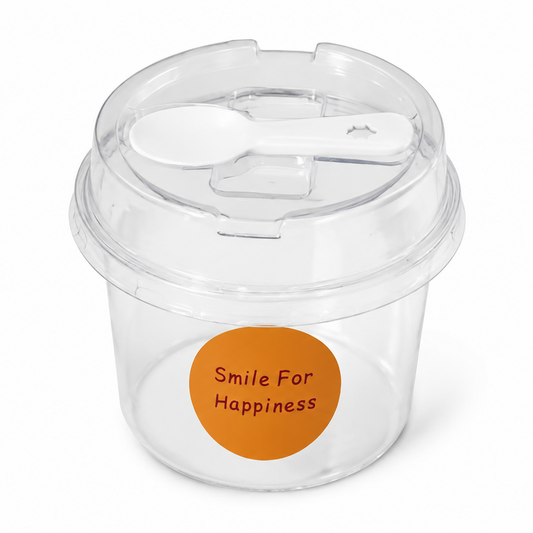 Round Transparent Plastic Lidded Packaging Boxes with Spoons
