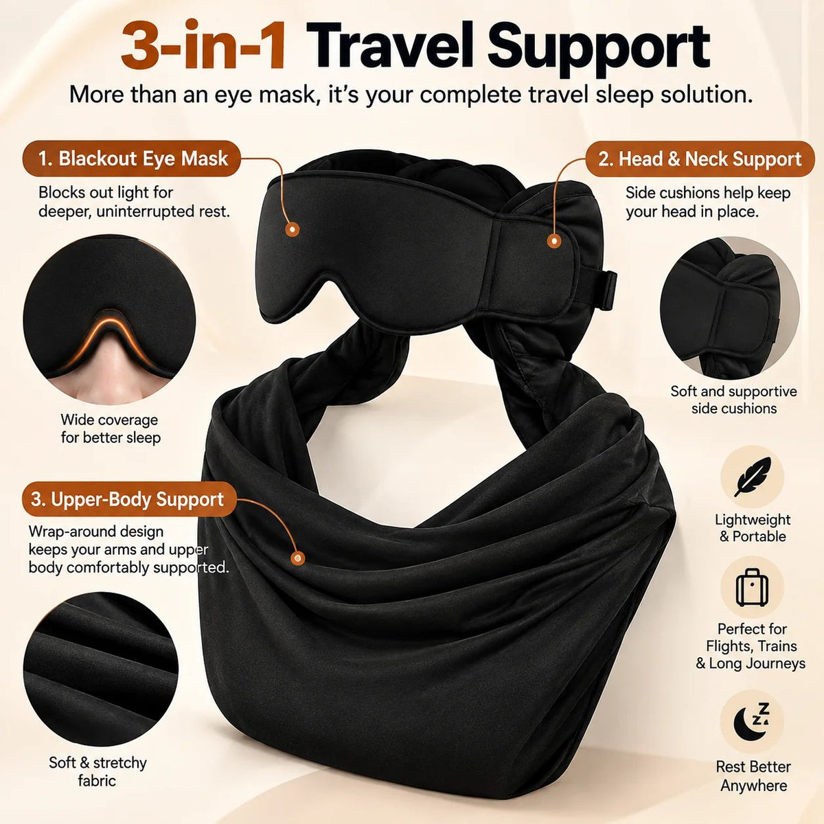 3-in-1 Travel Sleep Support – Blackout Eye Mask & Head Support