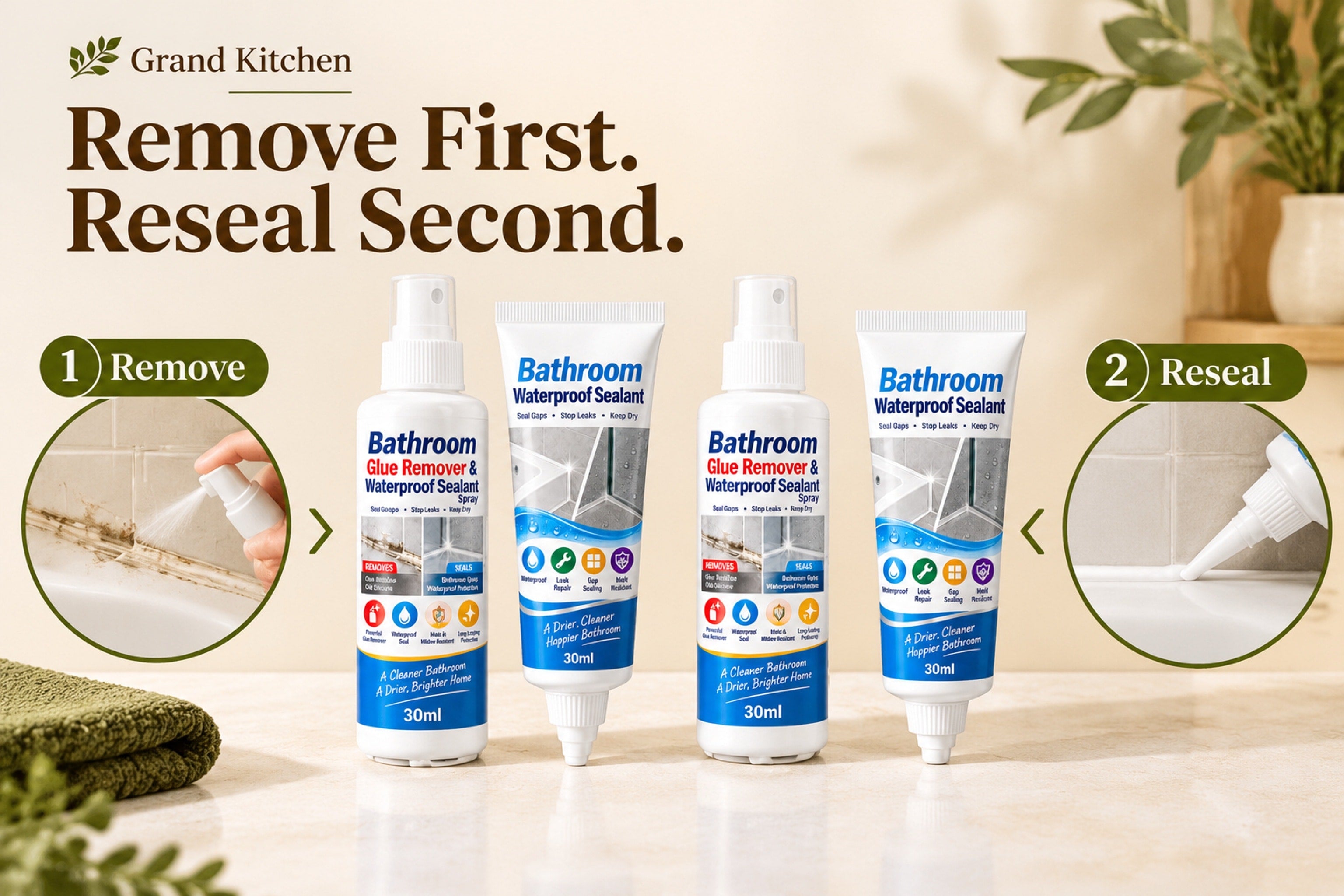Bathroom tile-and-fixture joint with peeling white sealant