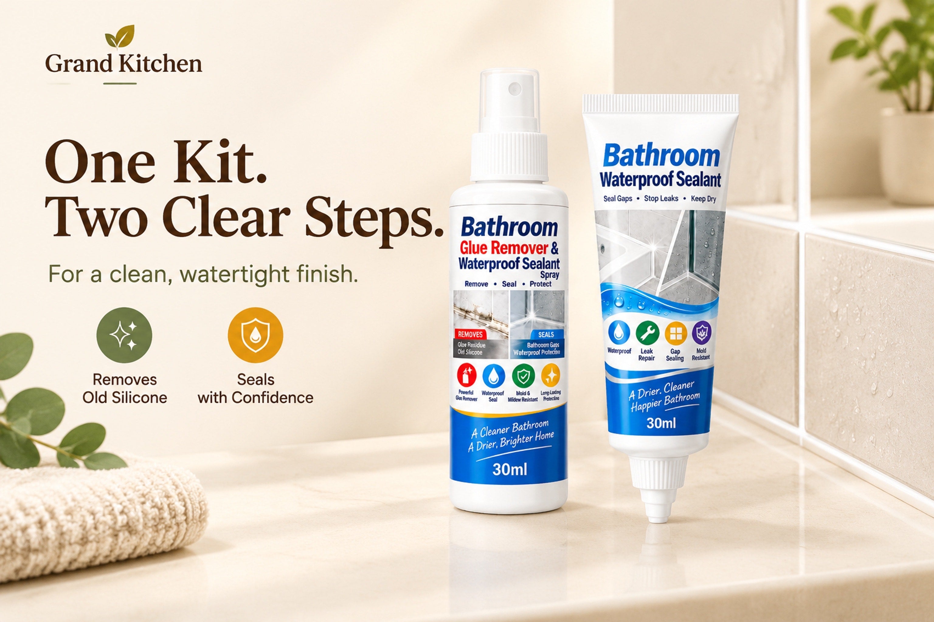 Bathroom adhesive remover spray and white waterproof glue sealant