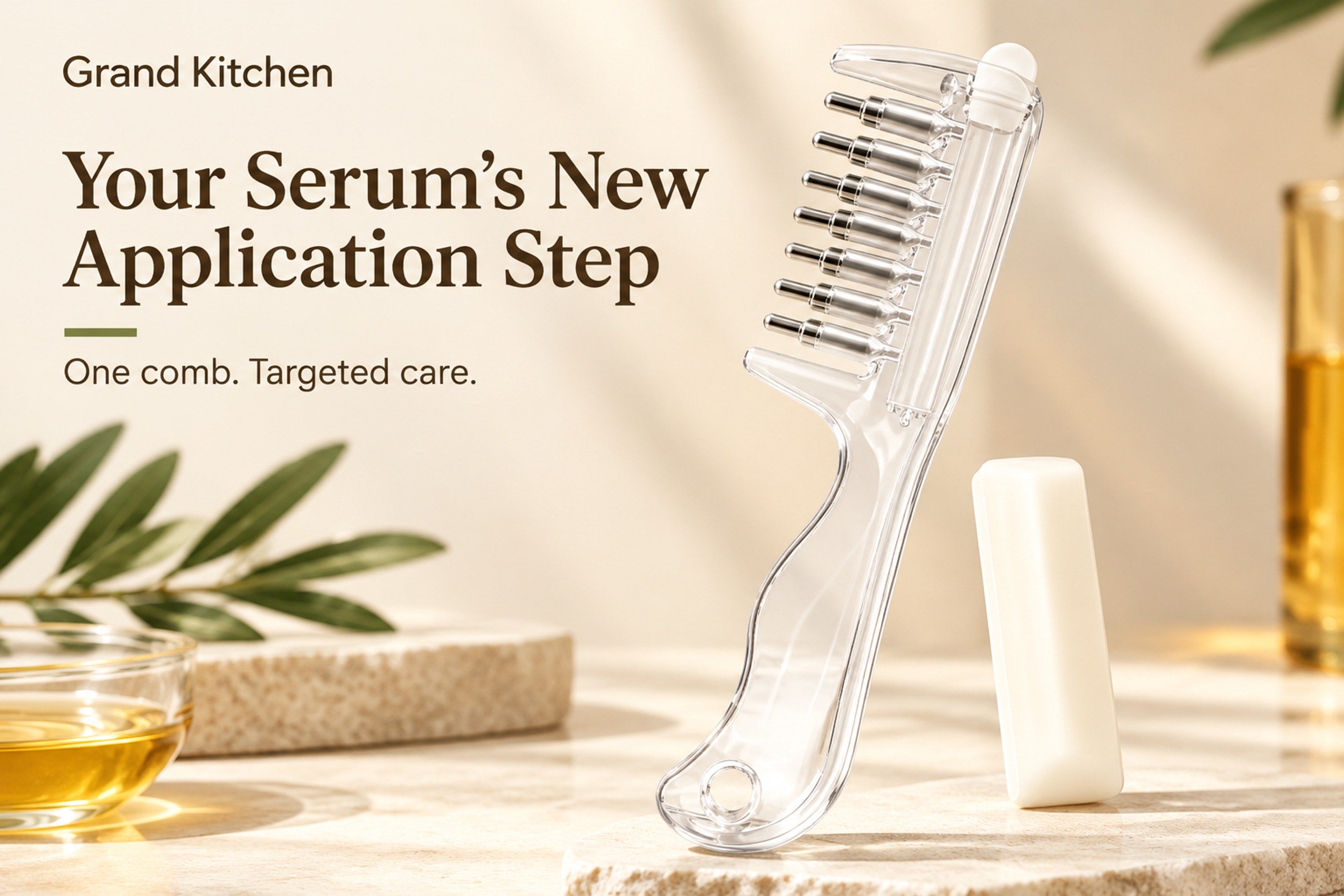 Refillable scalp-care applicator comb with protective cover; pictured liquid is not included