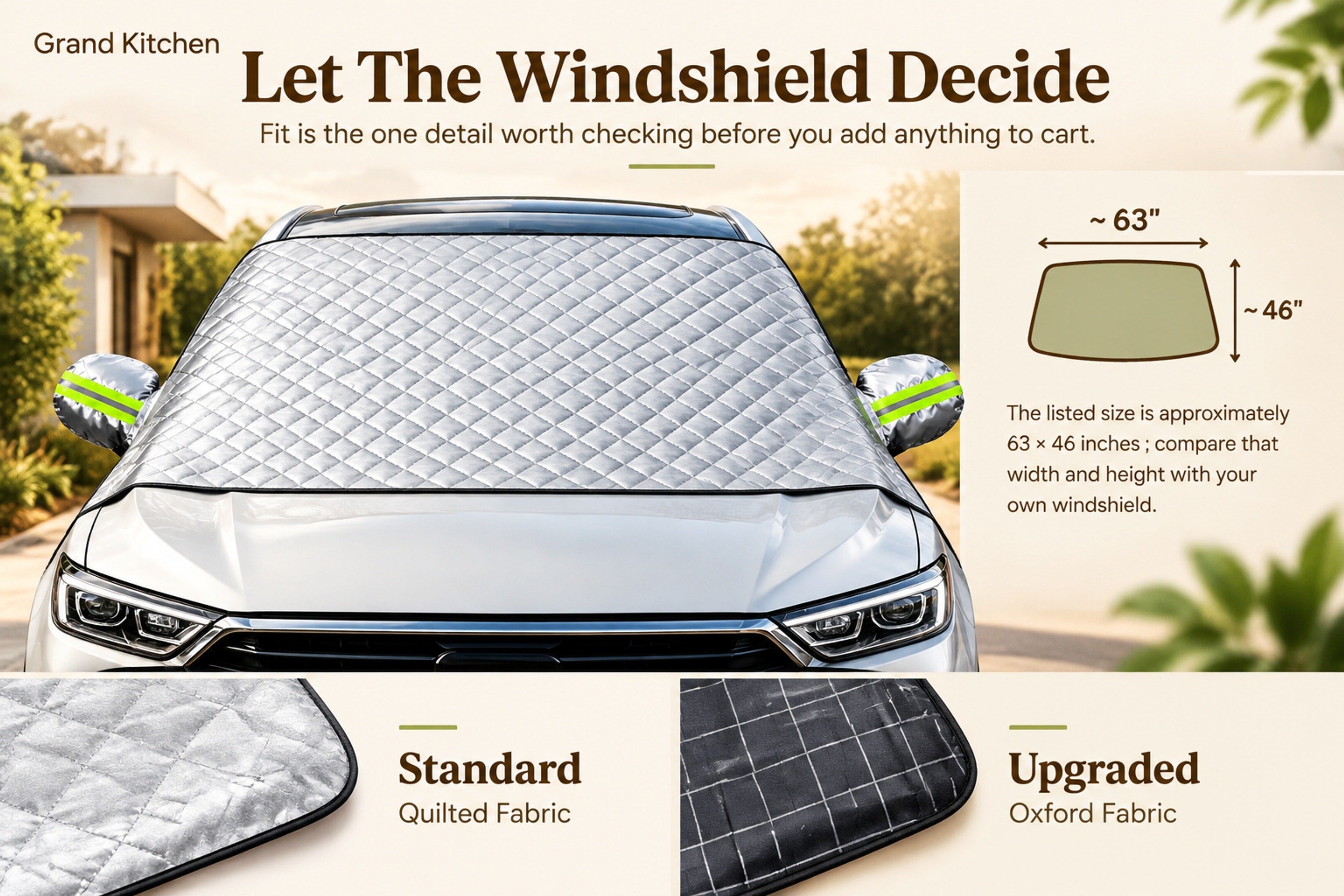Parked vehicle with its windshield uncovered