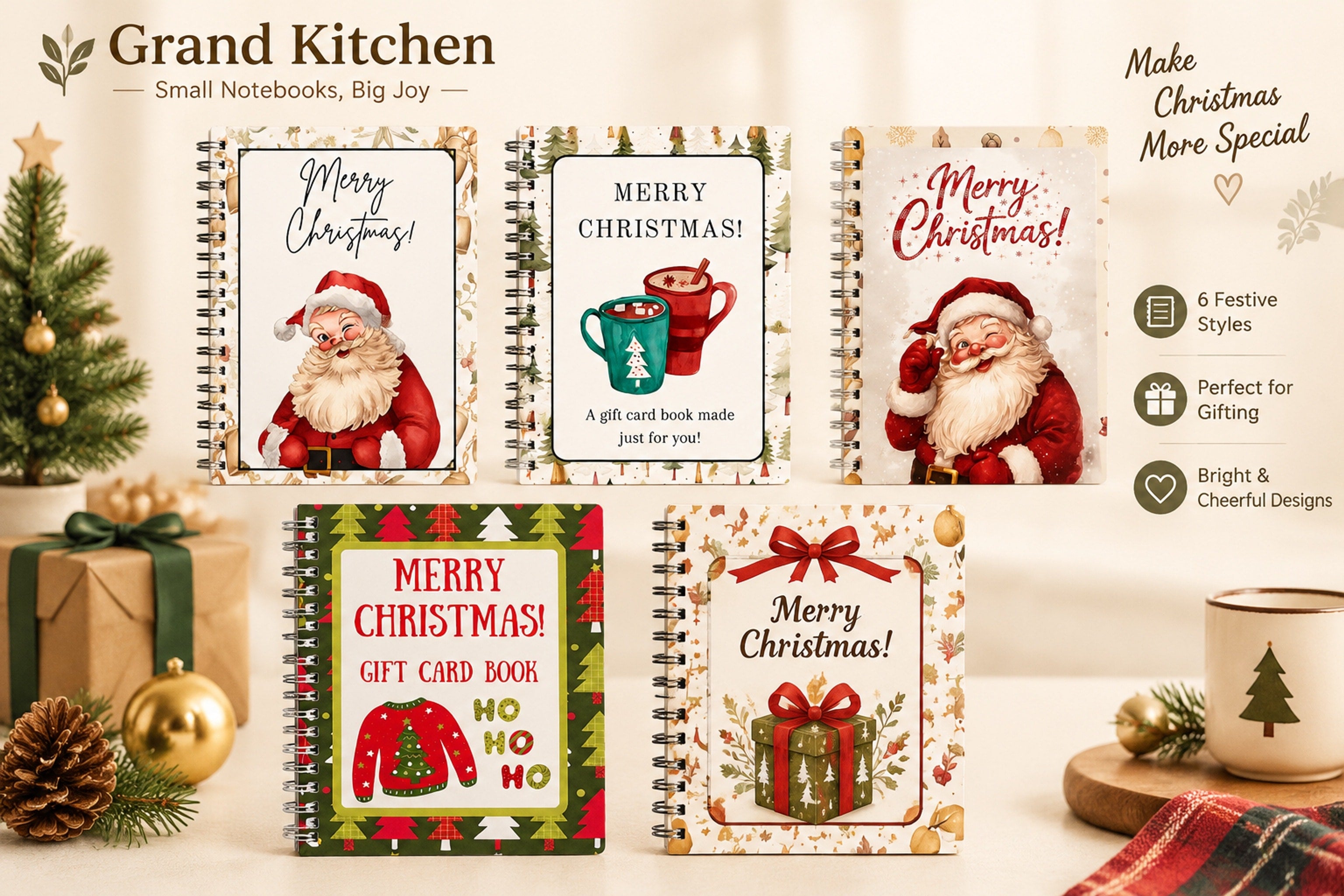 A generic Christmas card and gift card presentation without a personal handwritten message