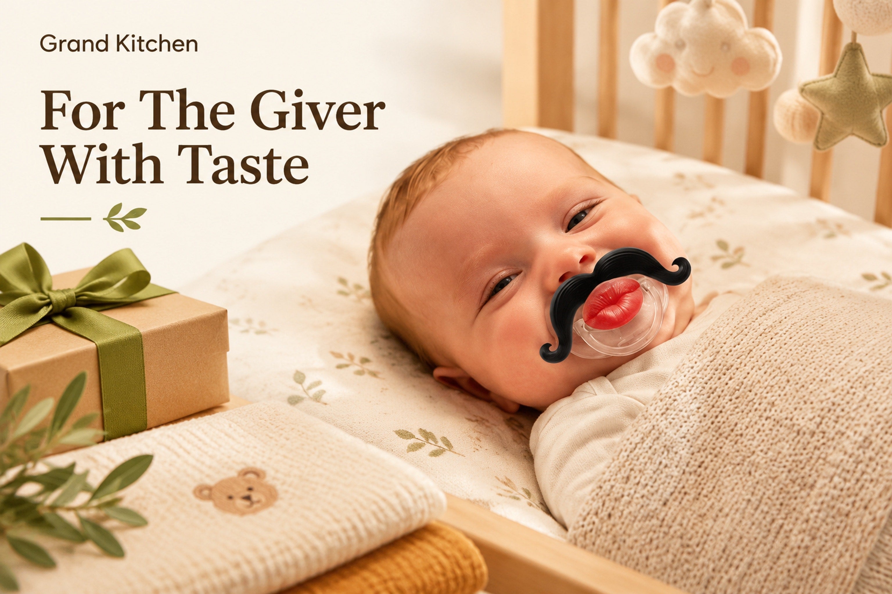 A generic gift presentation without the black mustache and red lips design