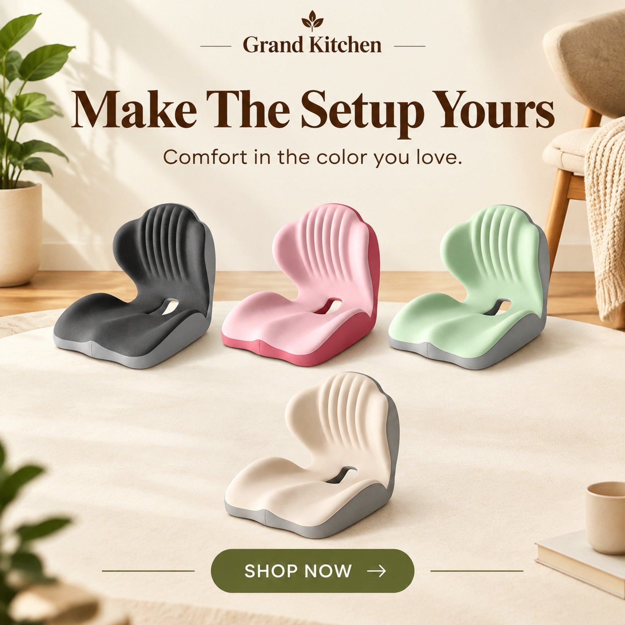 Gray one-piece ergonomic-style seat-and-back cushion shown from the front with winged contours and central rear cutout.