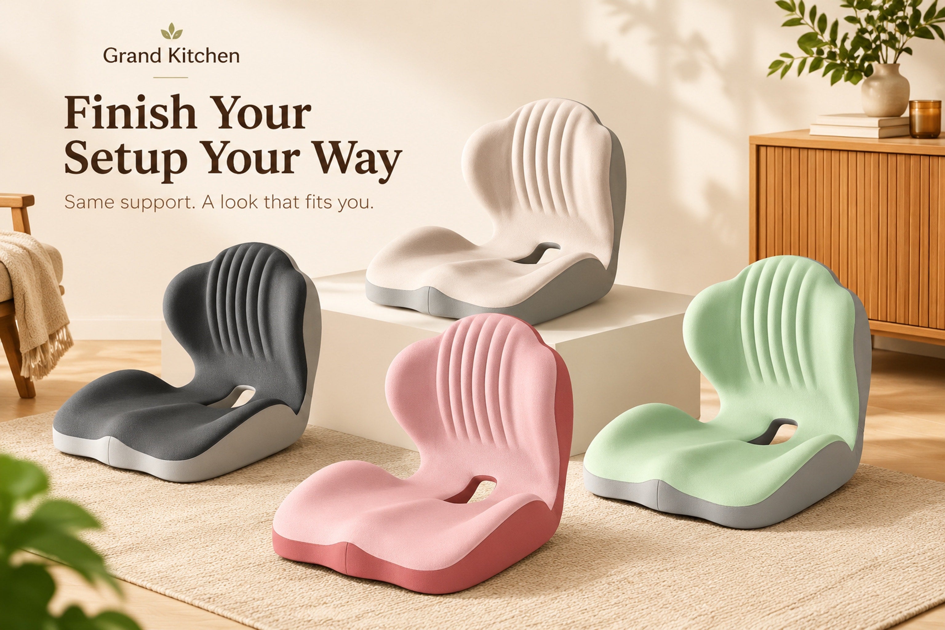 An everyday desk chair before adding a contoured seat-and-back cushion