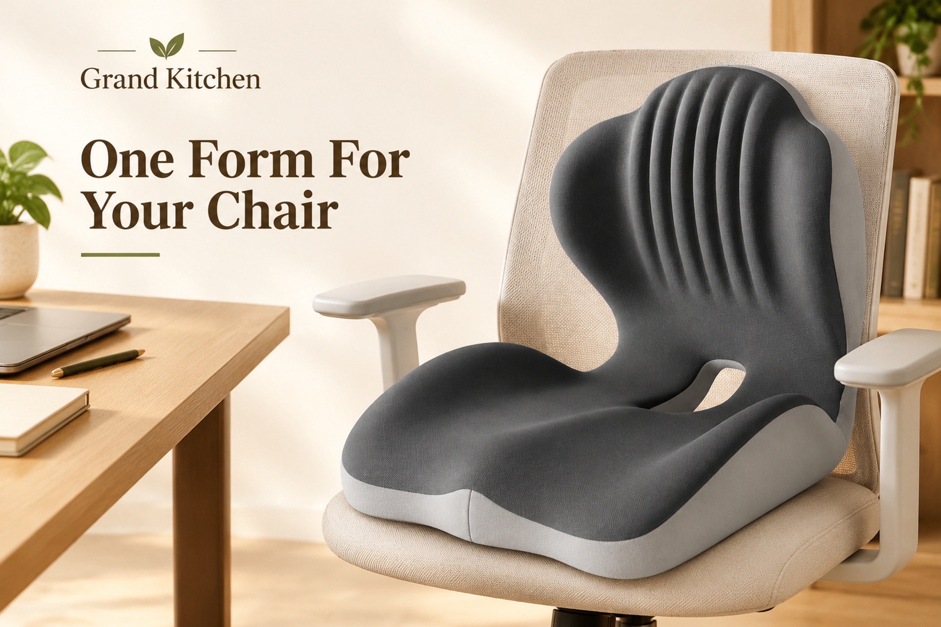 One-piece ergonomic seat cushion showing sculpted seat base and backrest